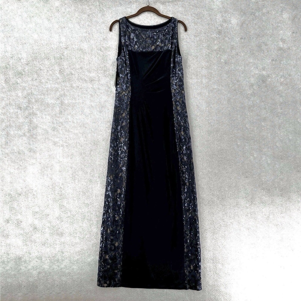 NEW Ralph Lauren Dress SZ 12 Blue Beige Lace Sequin Formal Elegant‎ Maxi Wedding